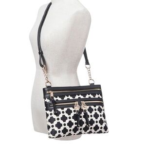 Spartina 449 Linen and Leather May River Onyx Crossbody Bag Black Cream